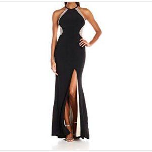 Xscape Caviar Beaded Halter Gown Illusions Black